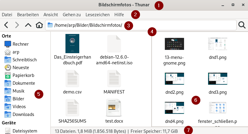 Anzeige des Thunar Dateimanagers