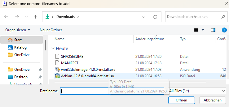 HashMyFiles : Debian ISO Selektion