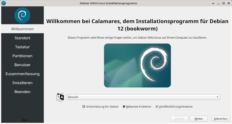 Das Calamares Installationsprogramm: Sprachauswahl