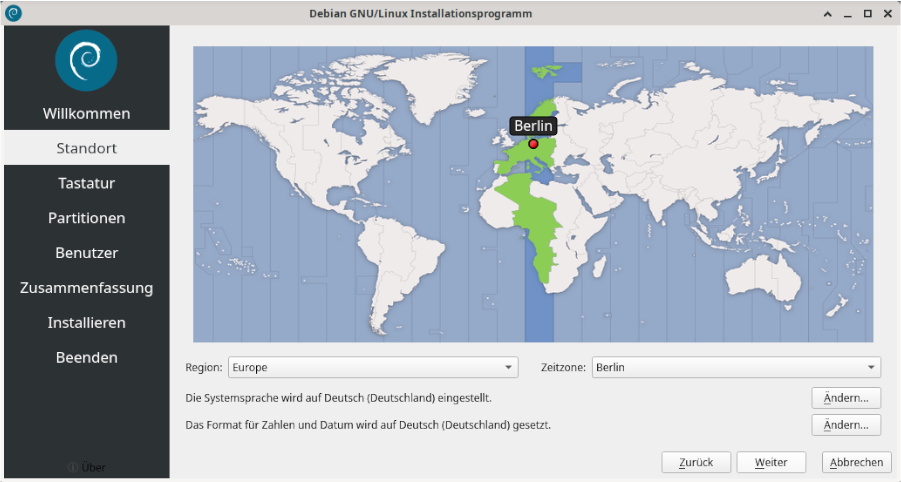 Das Calamares Installationsprogramm: Standortauswahl