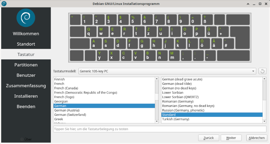 Das Calamares Installationsprogramm: Tastaturauswahl