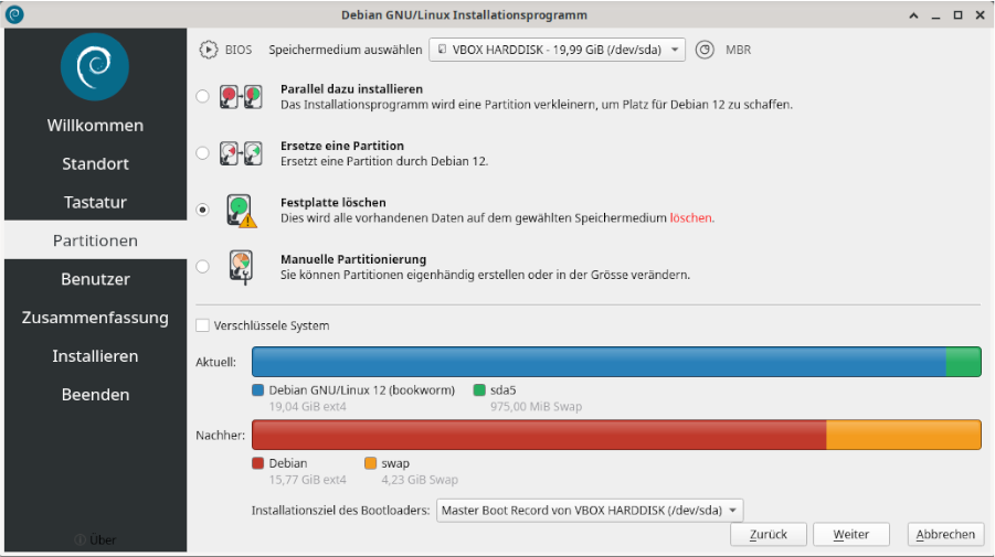 Das Calamares Installationsprogramm: das Partitionierungsschema