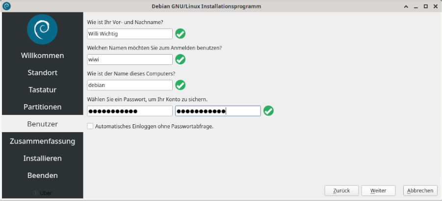 Das Calamares Installationsprogramm: Nutzeranlage