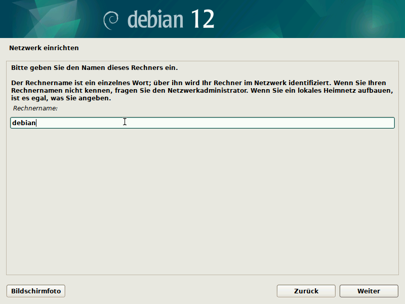 Installation: Rechnername