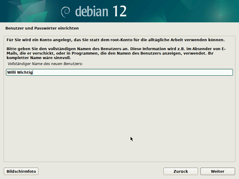 Installation: voller Benutzername