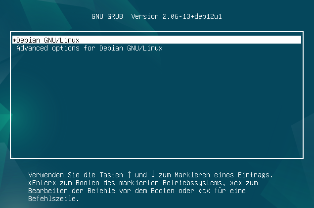 Installation: Neustart mit GRUB