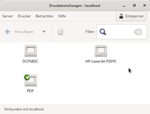 System-config-printer: Standardanzeige