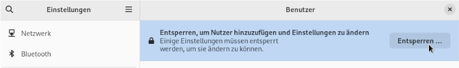 Entsperren der Benutzereinstellungen