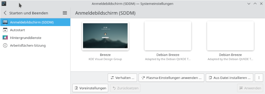 KDE: Start der SDDM Konfiguration