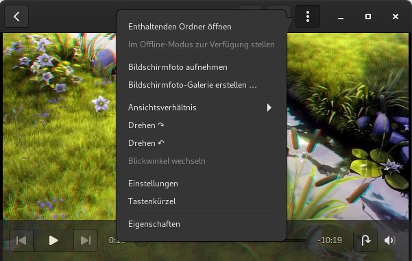 Totem: Öffnen eines Videos in der Gnome-Shell