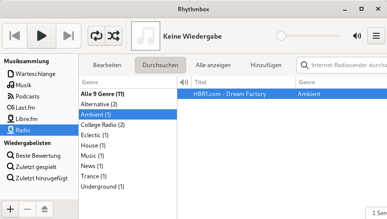 Rhythmbox: Standardansicht