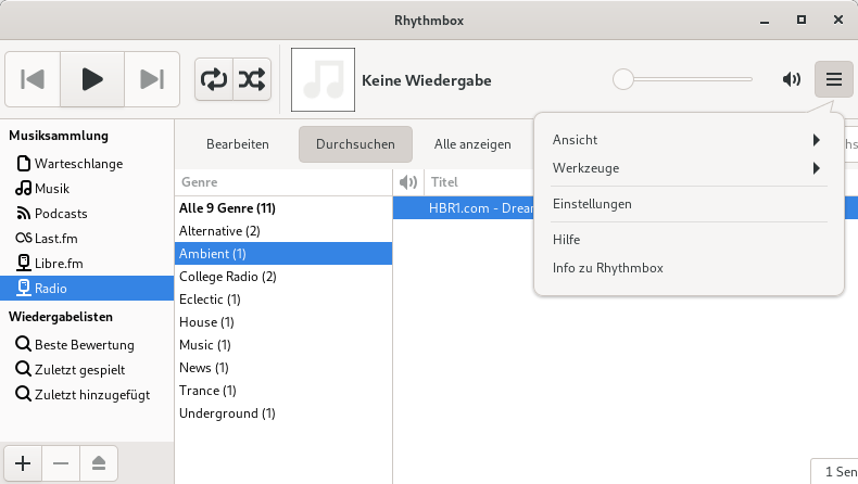 Rhythmbox: Menü