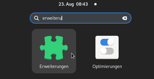 Start der Gnome-Shell Erweiterungen