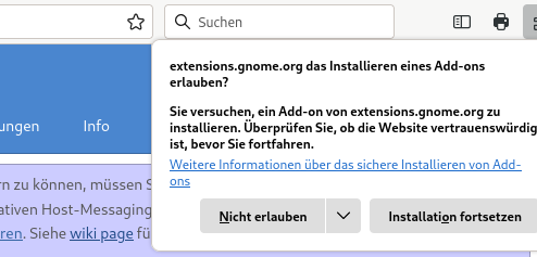 Erlaube “extensions.gnome.org” die Installation des Moduls