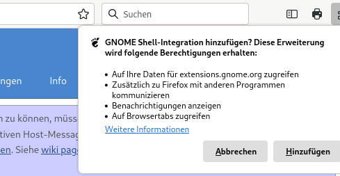 Füge die Gnome Shell Integration hinzu