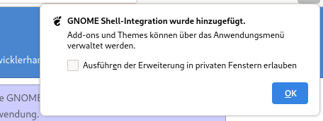 Bestätige die Gnome Shell Integration