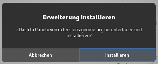 Dash to Panel: Installation bestätigen