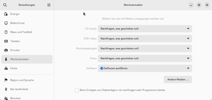 Gnome-Shell : Verwaltung von Wechselmedien