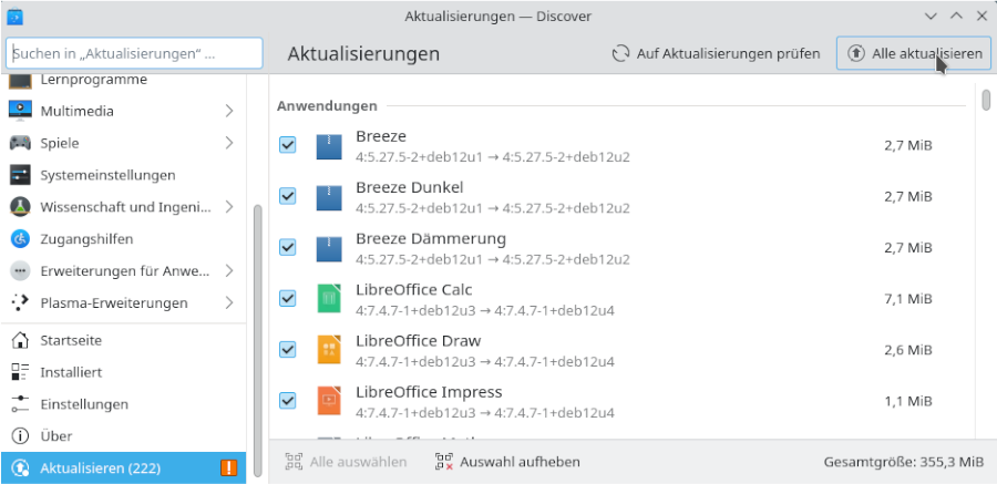 Discover: Start der Aktualisierung