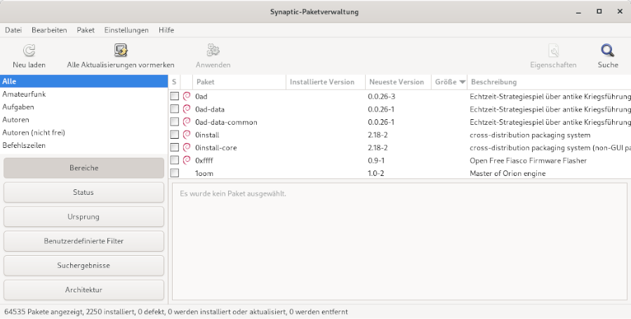 Synaptic: die Standardoberfläche der Paketverwaltung