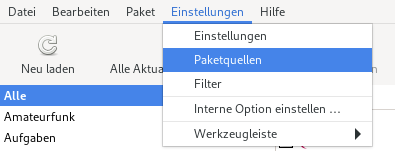 Synaptic: Softwarearchiv - Menü