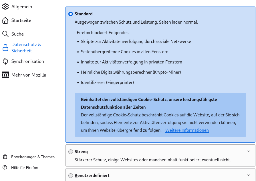 Firefox: Privatsphäre & Sicherheit