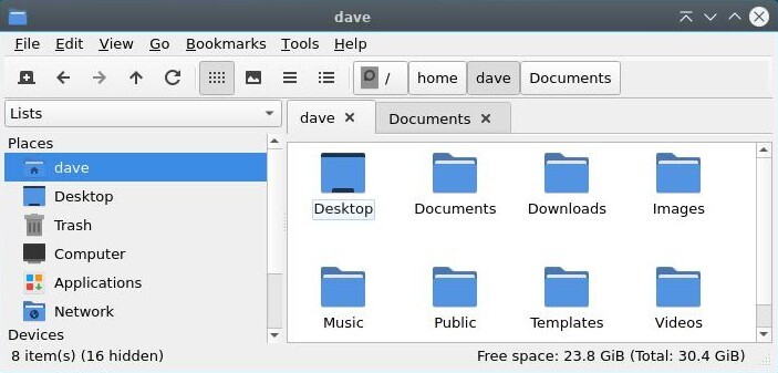 The file manager PCManFM, on LXQt, with two opened tabs