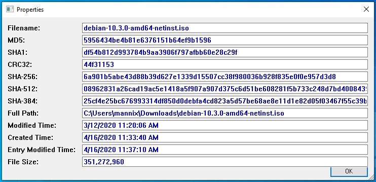 HashMyFiles : display computed checksums