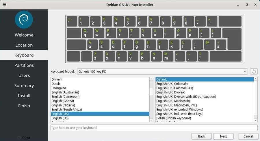 Calamares installer: keyboard selection