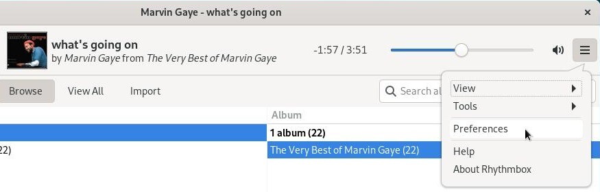 Rhythmbox: menu
