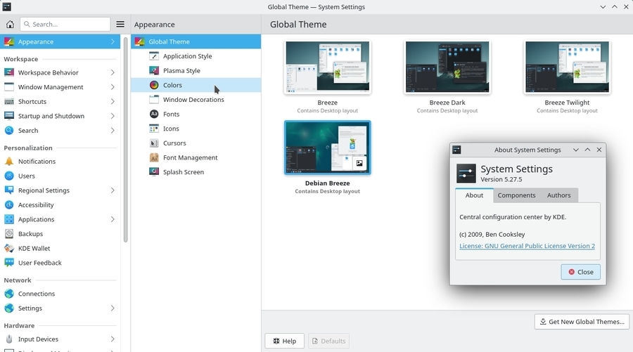 Debian System Settings on KDE Plasma