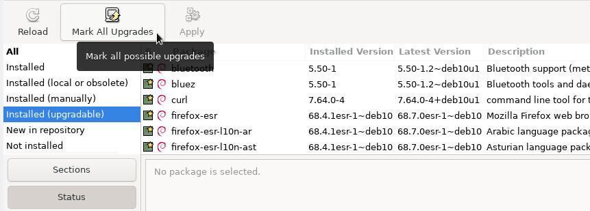 Synaptic: upgradable packages list