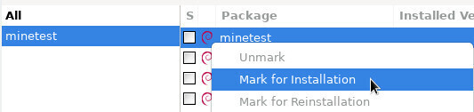 Synaptic: marking a package for installation