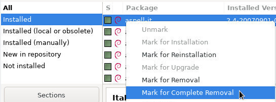 Synaptic: selecting a package for removal