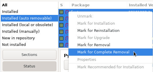 Synaptic: auto removable packages