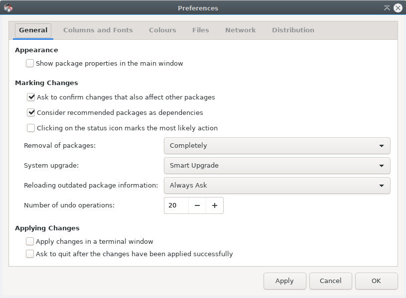 Synaptic: Preferences window