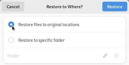 Deja-Dup: define where to restore data