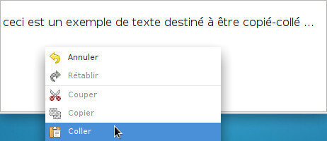 Copier-coller un texte : pointer la destination puis clic-droit : coller