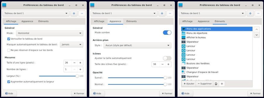 Configuration du tableau de bord Xfce