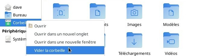 Vider la corbeille depuis le menu de Thunar