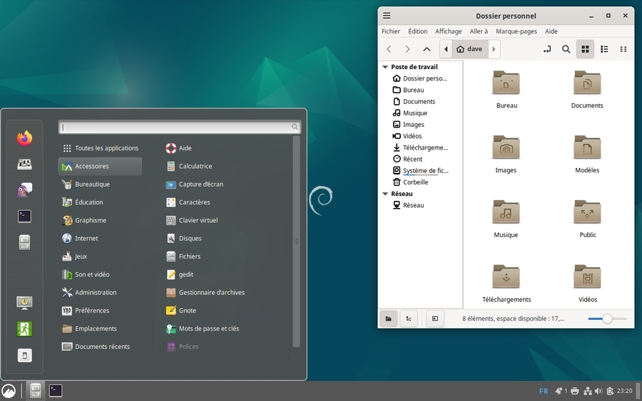 Le bureau Cinnamon sur Debian