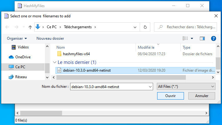 HashMyFiles : choix de l’ISO Debian