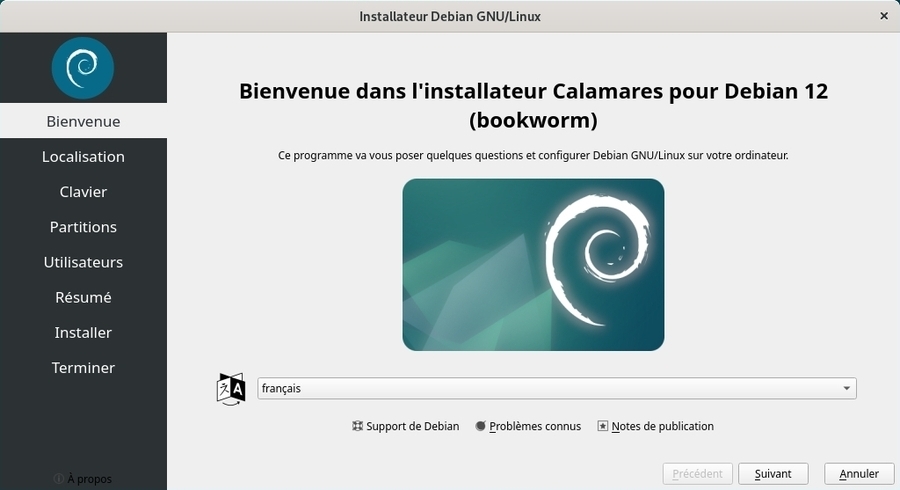 Installateur Calamares : choix de la langue