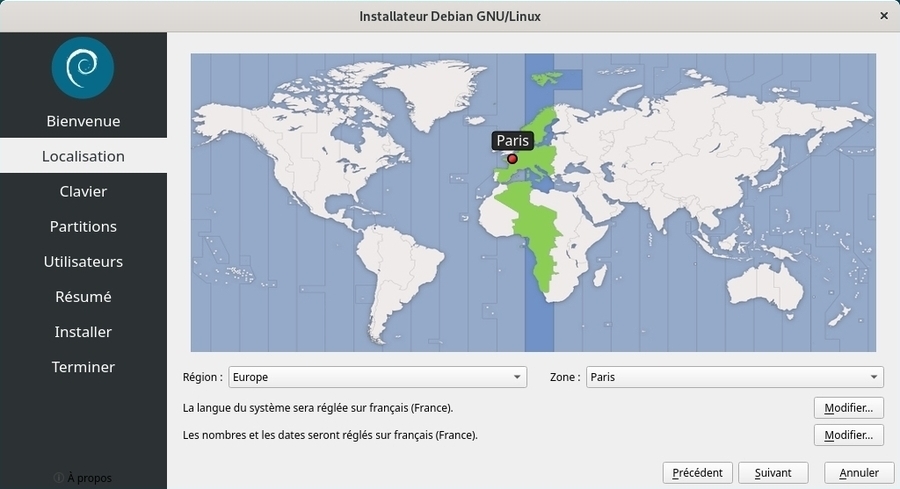 Installateur Calamares : choix du pays