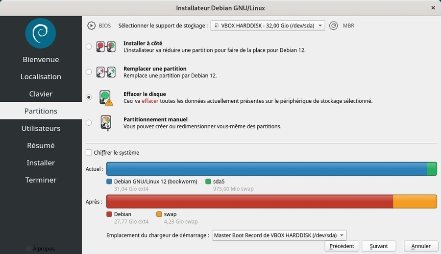 Installateur Calamares : schéma de partitionnement