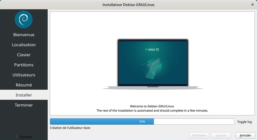 Installateur Calamares : installation du système Debian