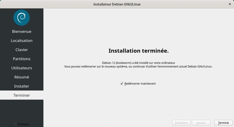 Installateur Calamares : fin d’installation