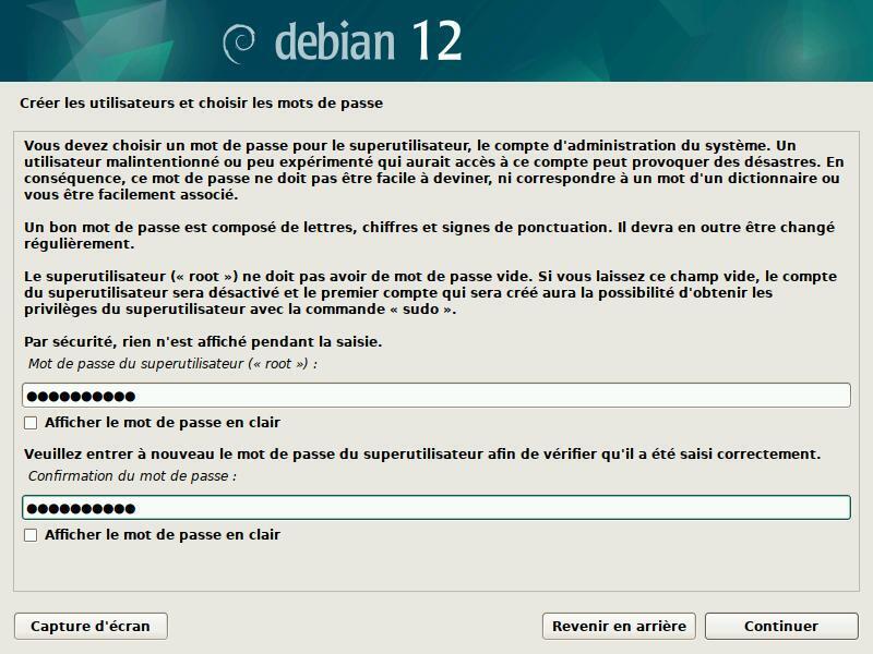 Installation : mot de passe administrateur