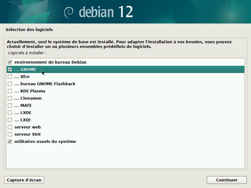 Installation : choix des logiciels et du bureau