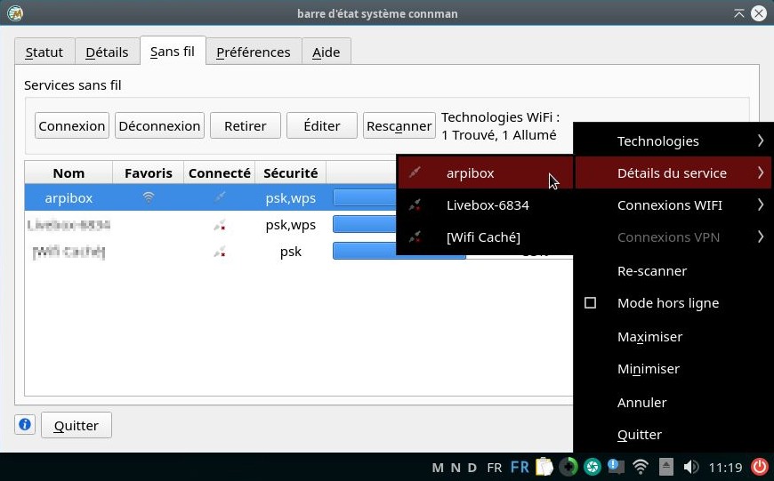 Connman : informations depuis la zone de notification